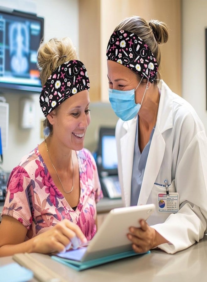 Babrukda Headband with Buttons for Mask Daisy Floral Black Turban Headwrap Nurse Doctors Dentists Sweatband Women Men Face Cover Holder Elastic Hair Accessories Hairbands for Working - Image 4